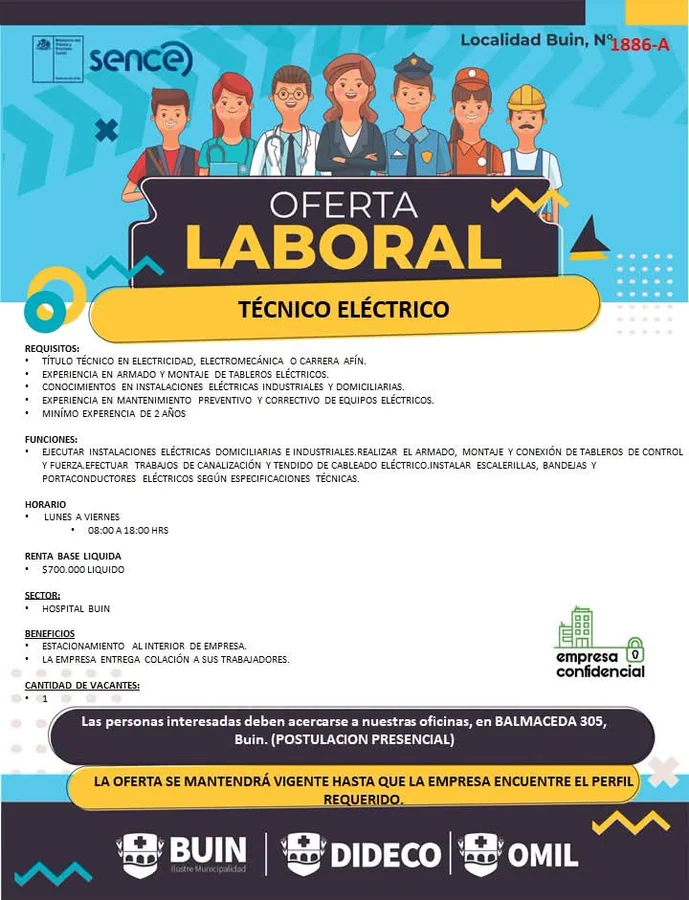 Técnico Eléctrico para Hospital en Buin - imagen 1