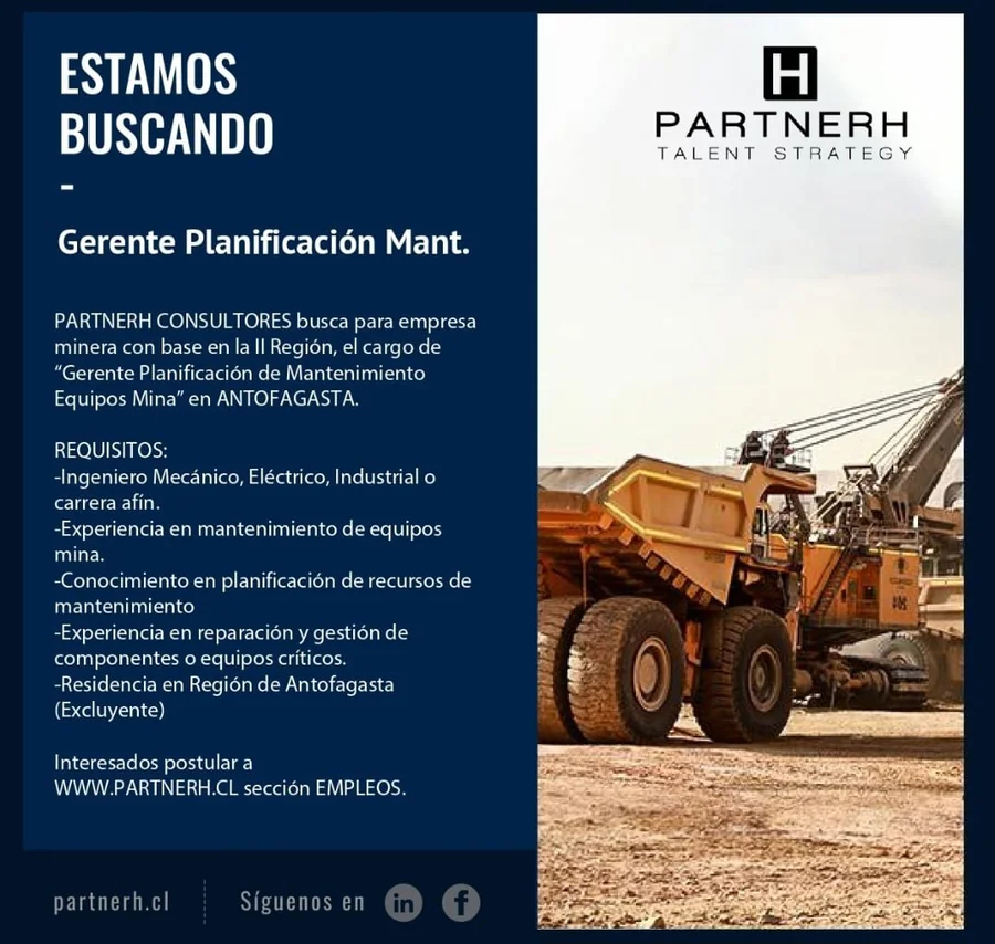 Gerente Planificación Mantenimiento Equipos Mina - imagen 1