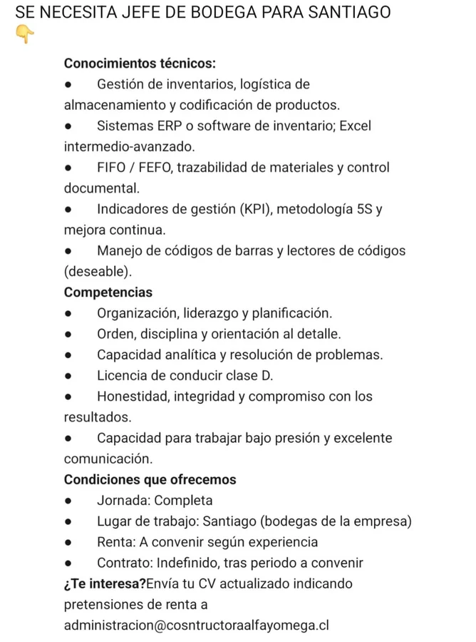 Jefe de Bodega - imagen 1