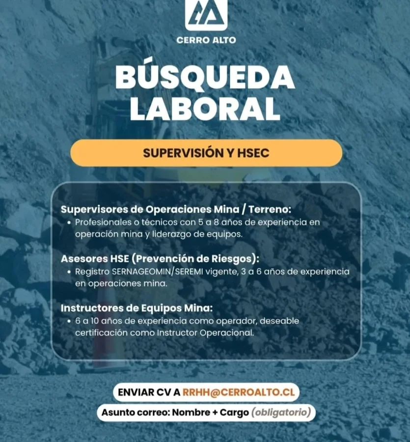 Supervisores, Asesores HSE e Instructores Mina - imagen 1