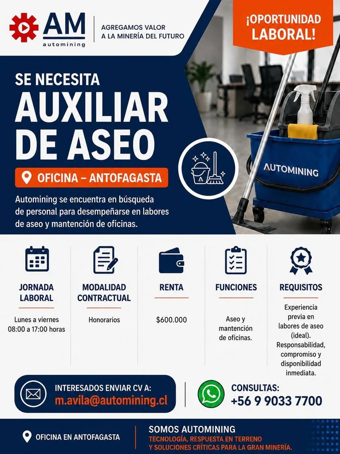 Auxiliar de Aseo - Oficina Antofagasta - imagen 1
