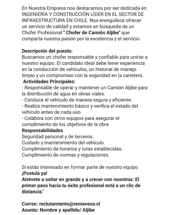 Chofer de Camión Aljibe - imagen 1