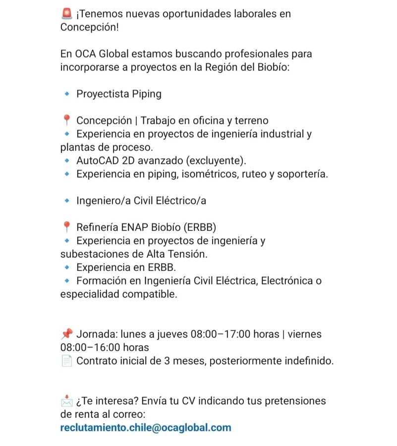 Proyectista Piping e Ingeniero Civil Eléctrico - imagen 1