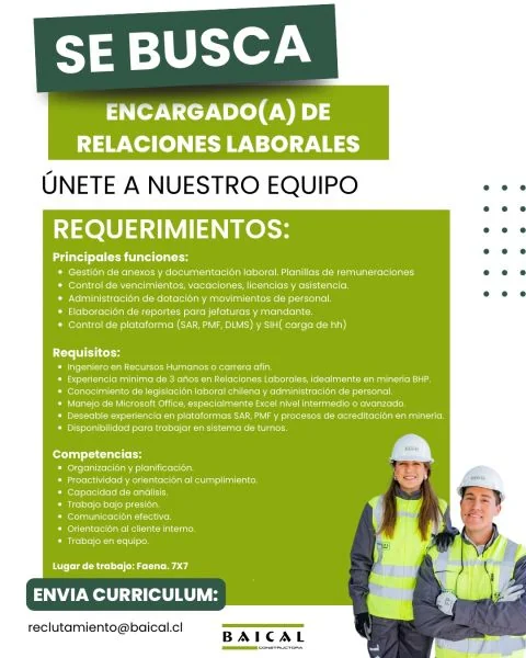 Encargado/a de Relaciones Laborales Minería - imagen 1