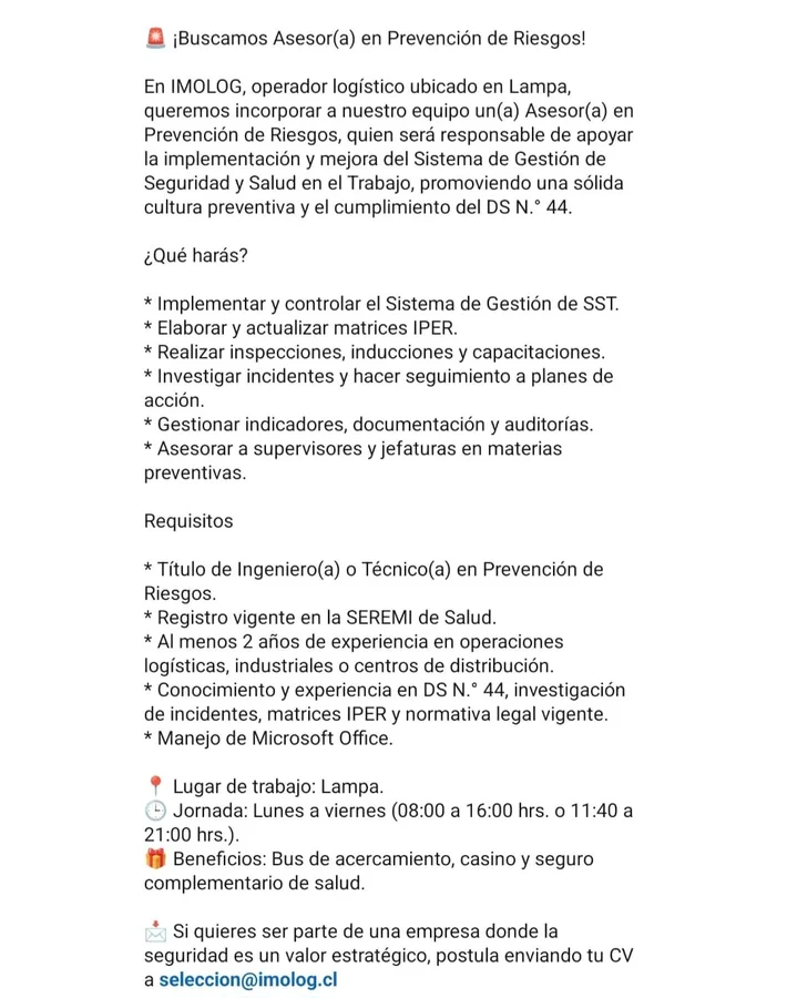 Asesor(a) en Prevención de Riesgos - imagen 1