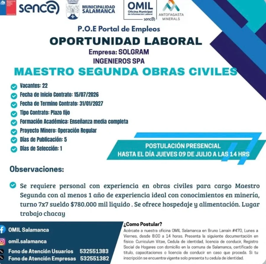 Oportunidad laboral en minería para maestr@s civiles en Salamanca - imagen 1