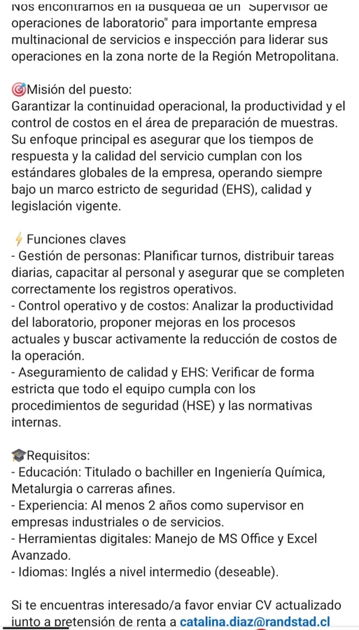 Supervisor de Operaciones de Laboratorio - imagen 1