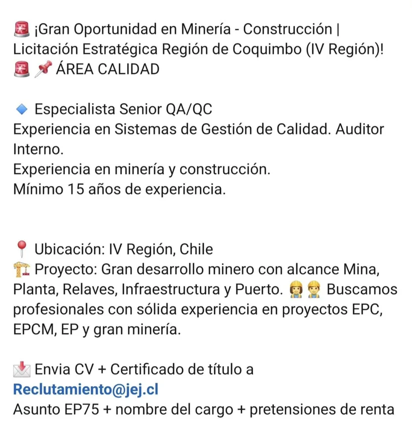 Especialista QA/QC Senior Minería - imagen 1