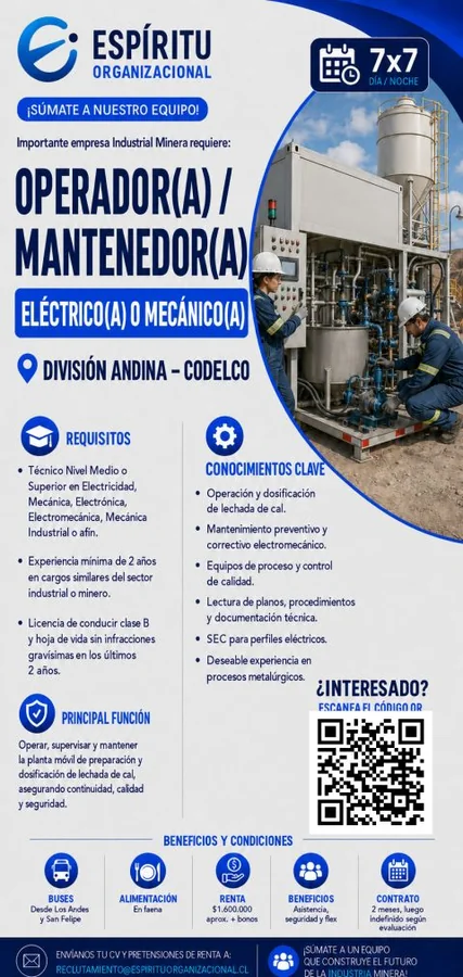 Operador(a) Mantenedor(a) Eléctrico(a) o Mecánico(a) - imagen 1