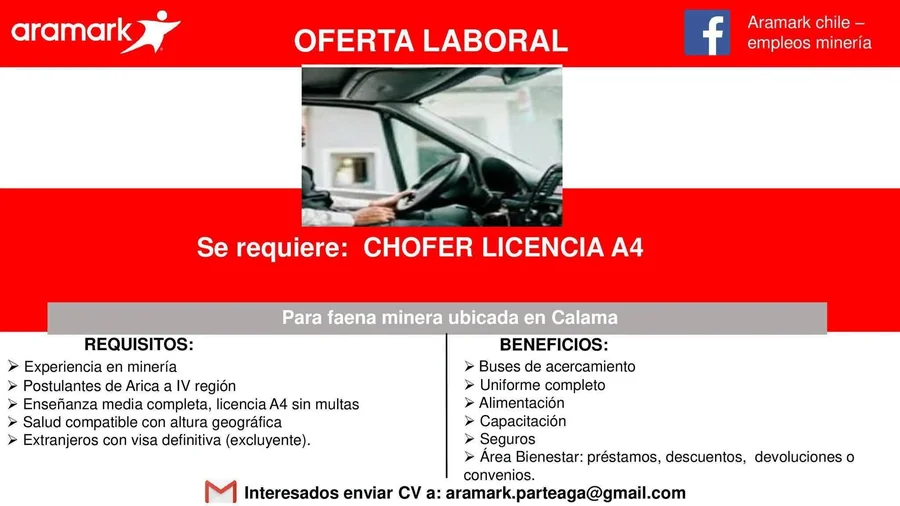 Chofer A4 para faena minera - imagen 1