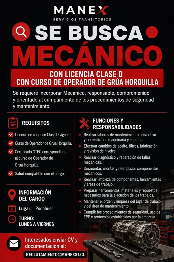 Mecánico con Licencia Clase D y Grúa Horquilla - imagen 1