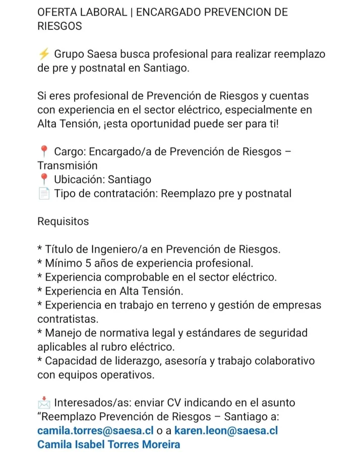 Encargado de Prevención de Riesgos - Transmisión - imagen 1