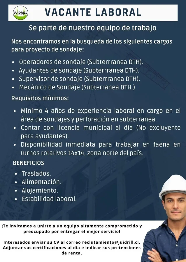 Cargos para Proyecto de Sondaje Subterráneo - imagen 1