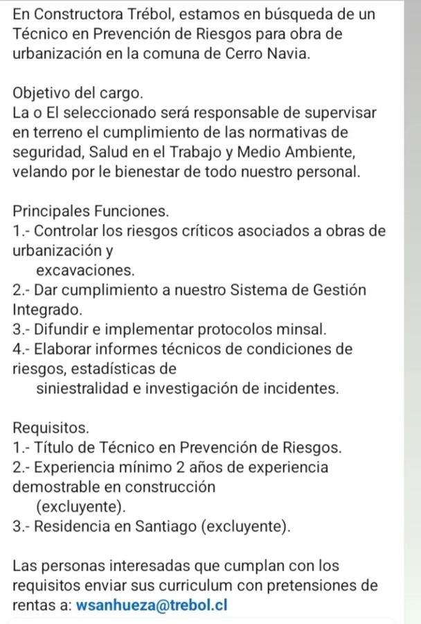 Técnico en Prevención de Riesgos - Obra Urbanización - imagen 1