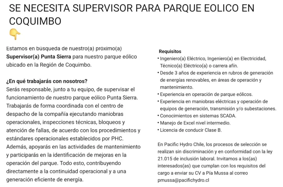 Supervisor de Parque Eólico Punta Sierra - imagen 1