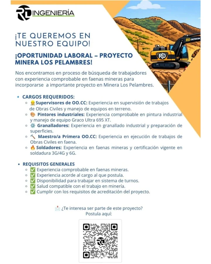 Oportunidad Laboral en Proyecto Minera Los Pelambres - imagen 1