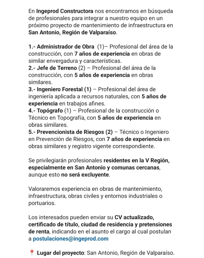 Profesionales para Proyecto de Mantenimiento - imagen 1