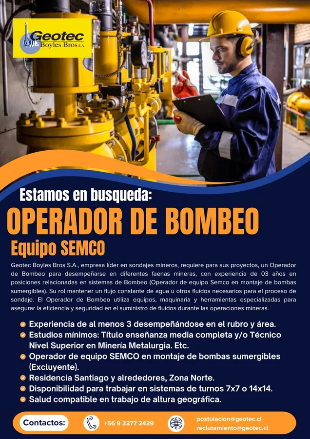 Operador de Bombeo para Faena Minera - imagen 1
