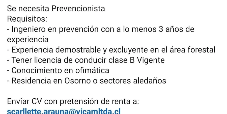 Prevencionista de Riesgos Forestal - imagen 1