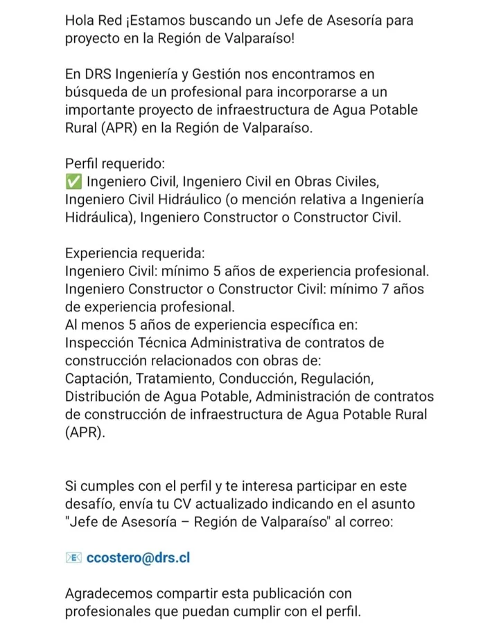 Jefe de Asesoría para Proyecto APR - imagen 1