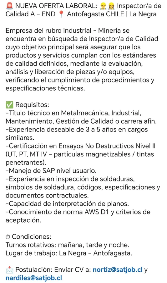 Inspector/a de Calidad - END - imagen 1