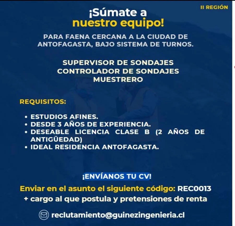 Supervisor, Controlador de Sondajes y Muestrero - imagen 1
