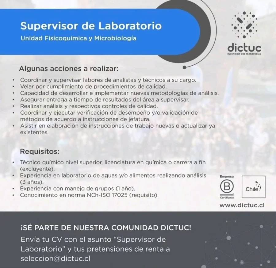 Supervisor de Laboratorio en Unidad Fisicoquímica y Microbiología - imagen 1