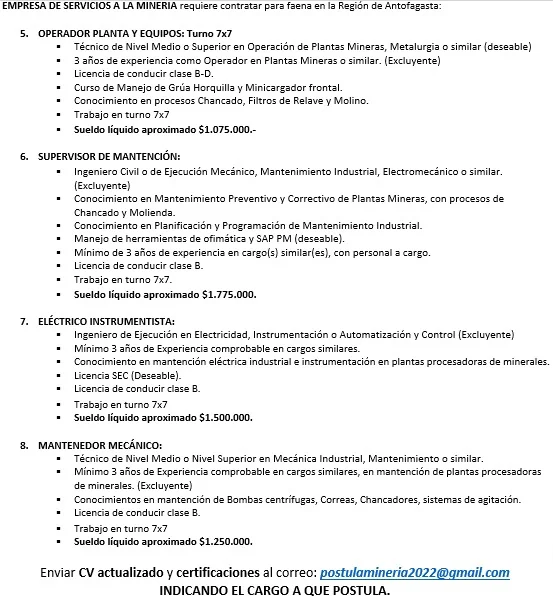 Personal para Faena Minera en Antofagasta - imagen 1