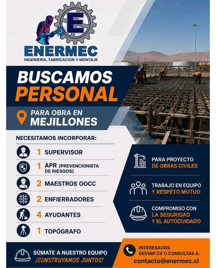 Personal para obras civiles en Mejillones - imagen 1