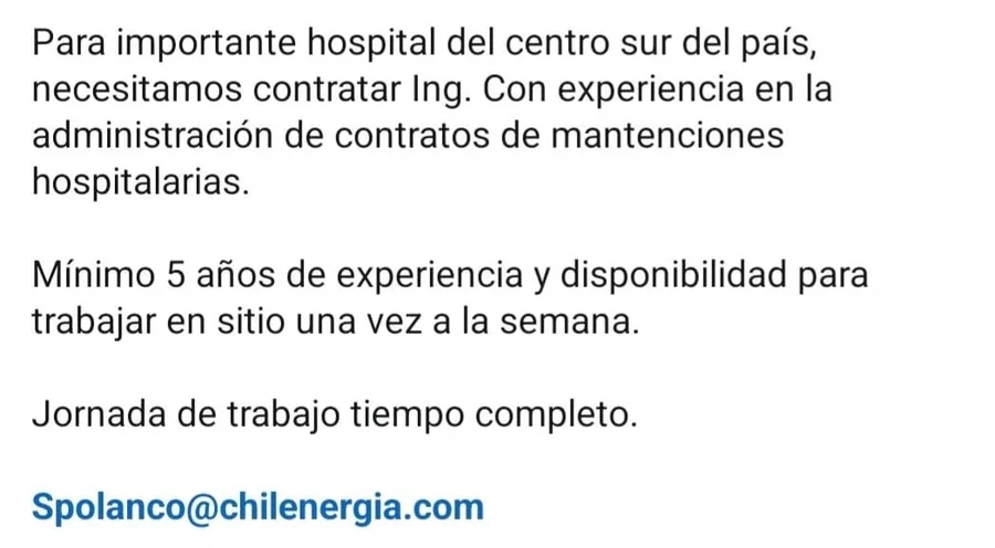 Ingeniero de Contratos de Mantención Hospitalaria - imagen 1