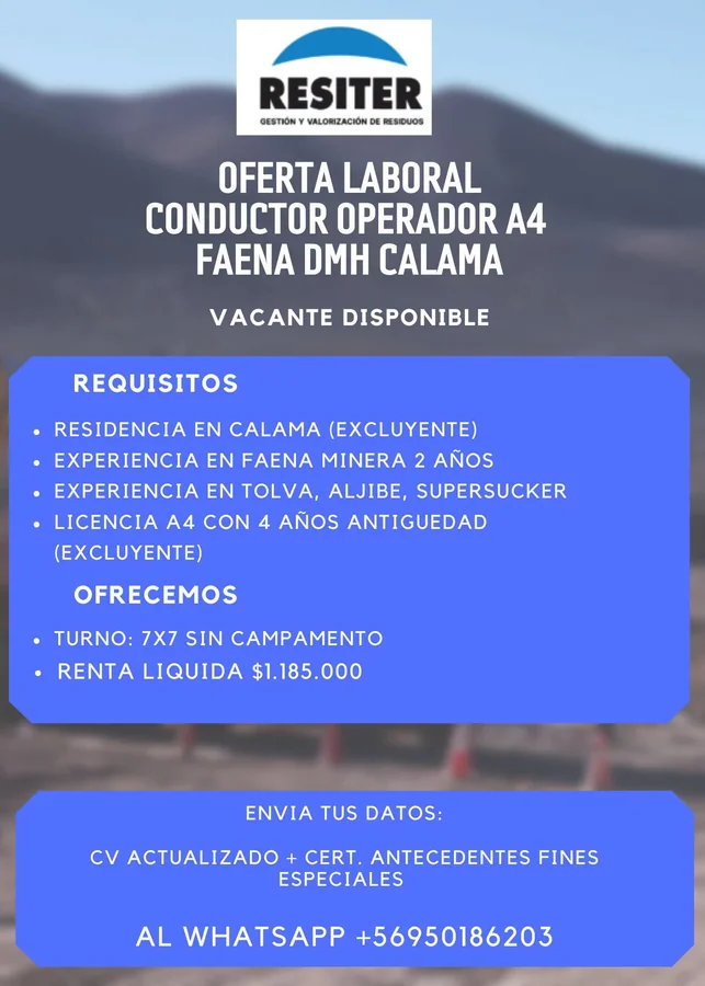 Conductor Operador A4 en Calama - imagen 1
