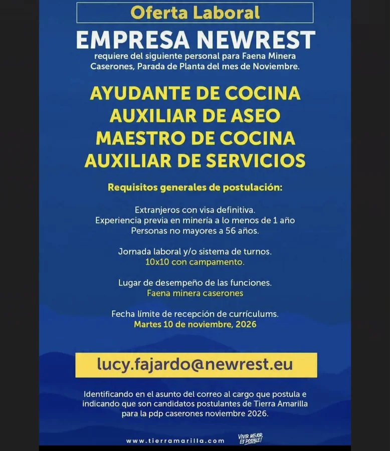 Personal de Campamento para Faena Minera Caserones - imagen 1