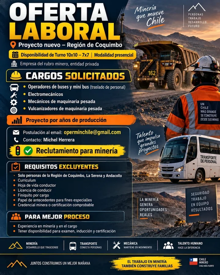 Operadores y Mecánicos para Proyecto Minero - imagen 1
