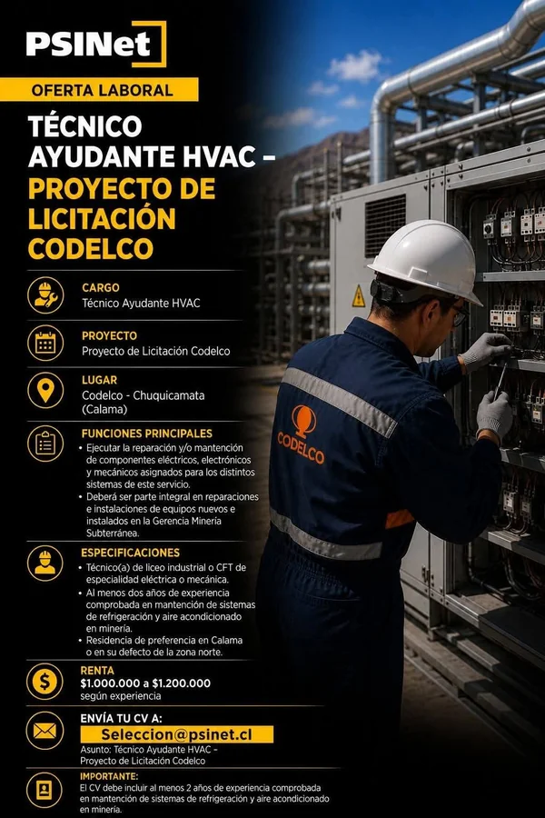 Técnico Ayudante HVAC - Licitación Codelco - imagen 1